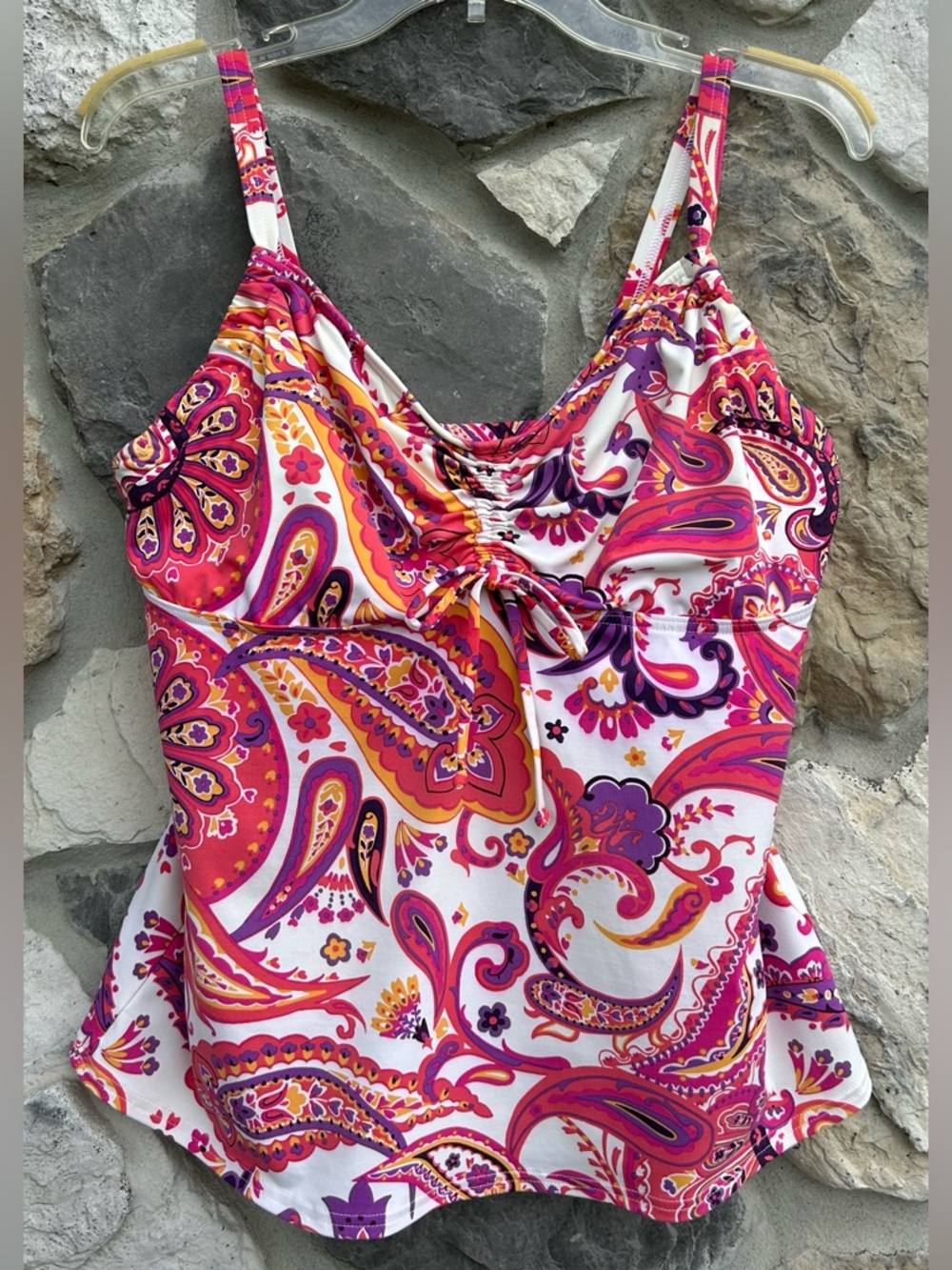 Lands End Tankini Top Size 12 D Cup Colorful Paisley Padded Slimming Modest Swim